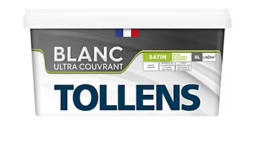Peinture Tollens ultra couvrant murs, plafonds et boiseries satin blanc 5L