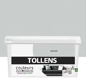 Peinture murs et boiseries Tollens gris blanc satin 2,5L