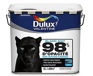 Peinture murs plafonds et boiseries Dulux Valentine 98% monocouche mat blanc 5L
