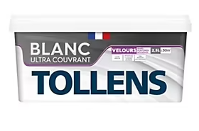 Peinture Tollens ultra couvrant murs, plafonds et boiseries velours blanc 2,5L