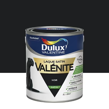 Laque boiseries et métal Valénite Dulux Valentine satin noir 2L