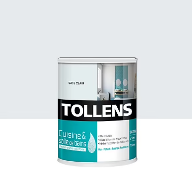Peinture murs et plafonds Cuisine et bains satin gris clair Tollens 0,75 L