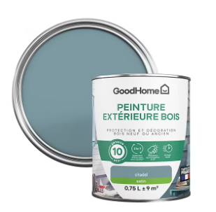 Peinture bois extérieur GoodHome Martig bleu satin 0.75L