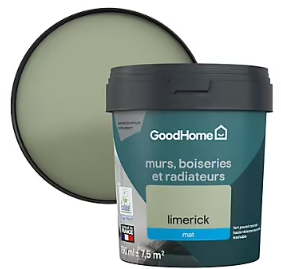 Peinture résistante murs, boiseries et métal GoodHome vert Limerick mat 0,75L