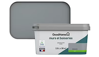 Peinture intérieure couleur murs et boiseries GoodHome Delaware gris satin 2,5L