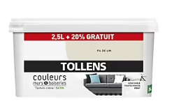 Peinture murs et boiseries Tollens fil de lin satin 2,5L +20% gratuit