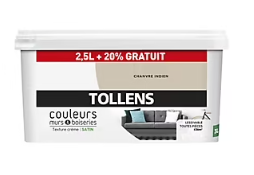 Peinture murs et boiseries Tollens chanvre indien satin 2,5L +20% gratuit