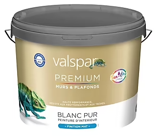 Peinture murs et plafonds Valspar premium blanc pur mat 10L