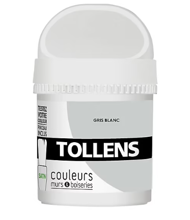 Testeur peinture murs et boiseries Tollens gris blanc satin 50ml