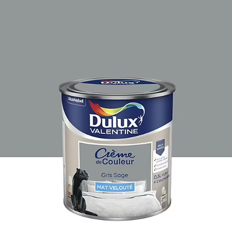 Peinture Crème de Couleur Dulux Valentine mat gris sage 0,5L
