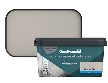 Peinture intérieure couleur murs, boiseries et radiateurs GoodHome mat Philadelphia gris 2.5L