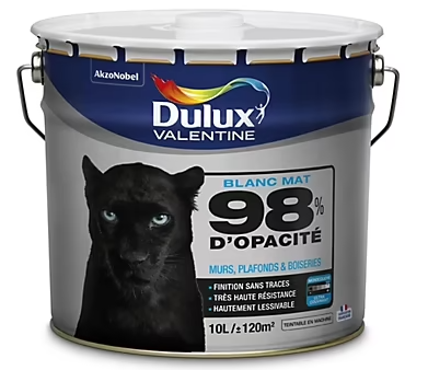 Peinture murs plafonds et boiseries Dulux Valentine 98% monocouche mat blanc 10L