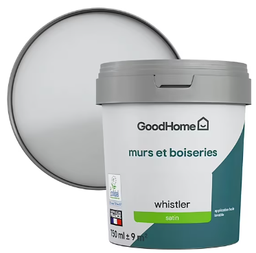 Peinture intérieure couleur murs et boiseries GoodHome satin whistler blanc satin 750ml