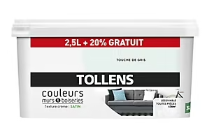 Peinture murs et boiseries Tollens touche de gris satin 2,5L +20% gratuit