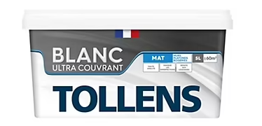 Peinture Tollens ultra couvrant murs, plafonds et boiseries mat blanc 5L
