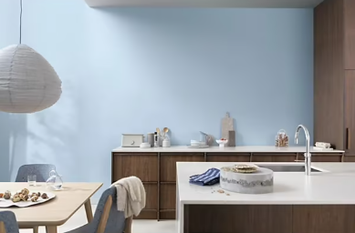 Peinture haute résistance Crème de couleur cuisine et bain Dulux Valentine bleu horizon satin 0,75L