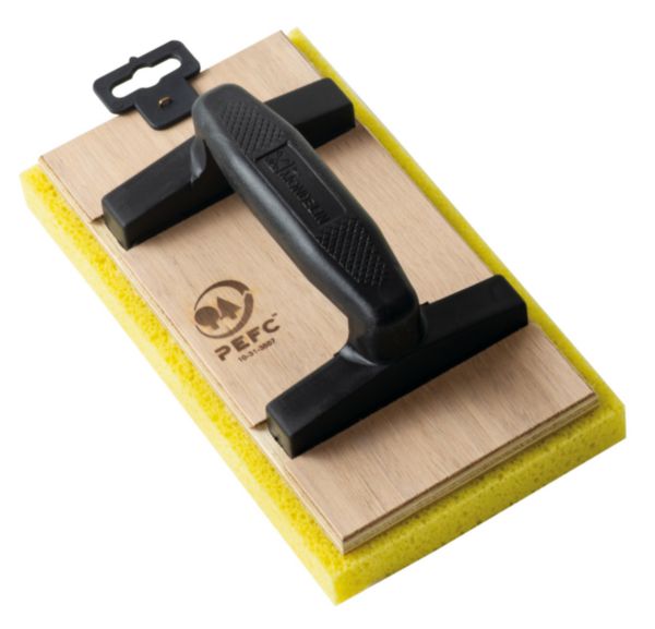 Taloche avec mousse en polyuréthane jaune intégrée et poignée ovale ergonomique L. 25 x l. 14 cm