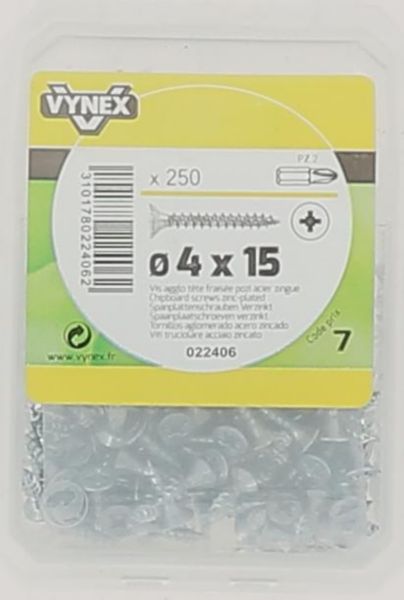 Chipboard wood screws TF POZI imprint 4 x 15 Zinc plated steel - Vybac of 250 pieces