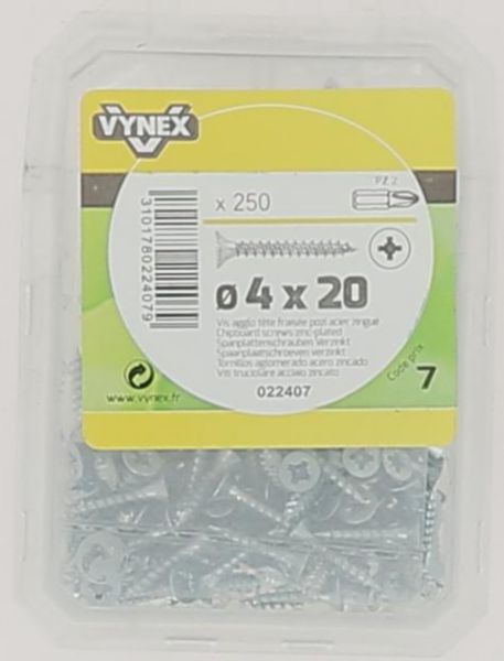 Chipboard wood screws TF POZI imprint 4 x 20 Zinc plated steel - Vybac of 250 pieces