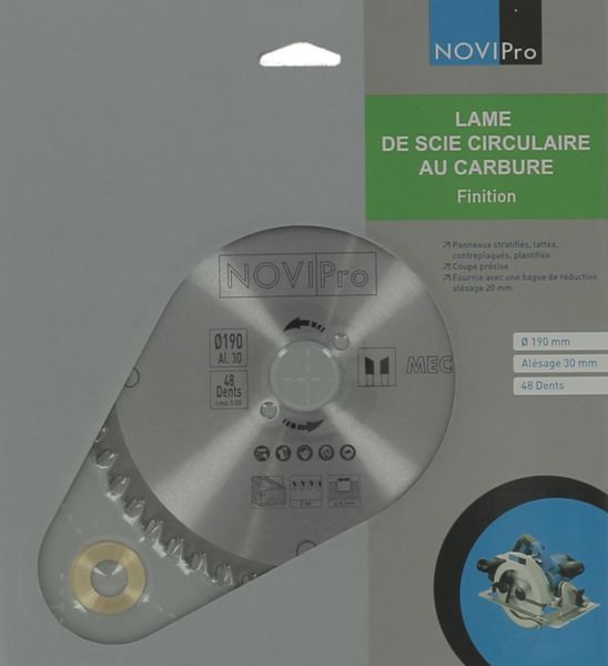 LAME SCIE CIRCULAIRE CARBURE ALT BOIS DIAM 190 X AL 30/20 X48Z NOVIPRO