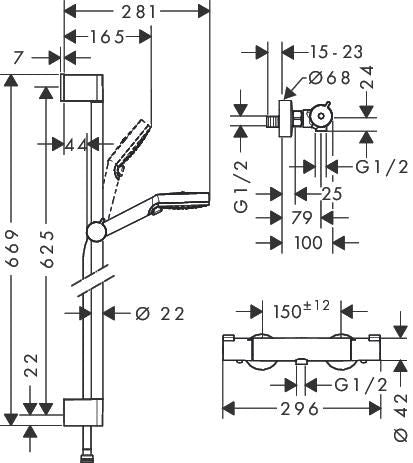 Douchette CROMETTA d. 10 cm thermostatique avec support mural chromé