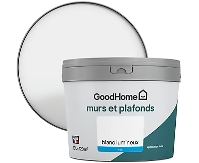 Peinture murs et plafonds GoodHome blanc mat 10L