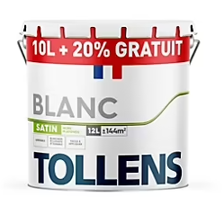 Peinture Tollens murs et plafonds satin blanc 10L+20% gratuit