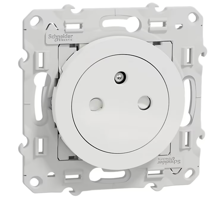 Prise 2 pôles + terre affleurante connexion rapide Odace Schneider Electric blanc