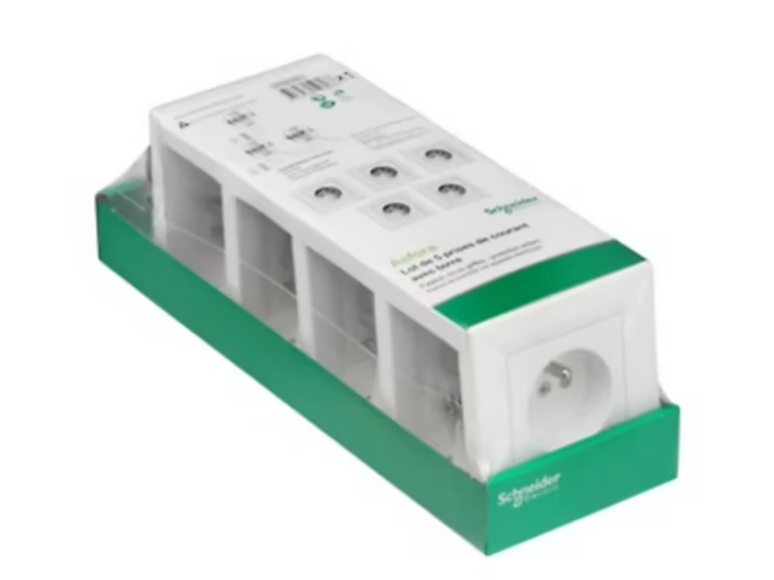 Prise avec terre complète Schneider Electric Asfora blanc, lot de 5