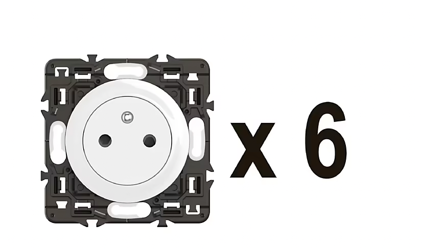 6 prises de courant 2 ports avec terre Legrand Céliane sans plaque