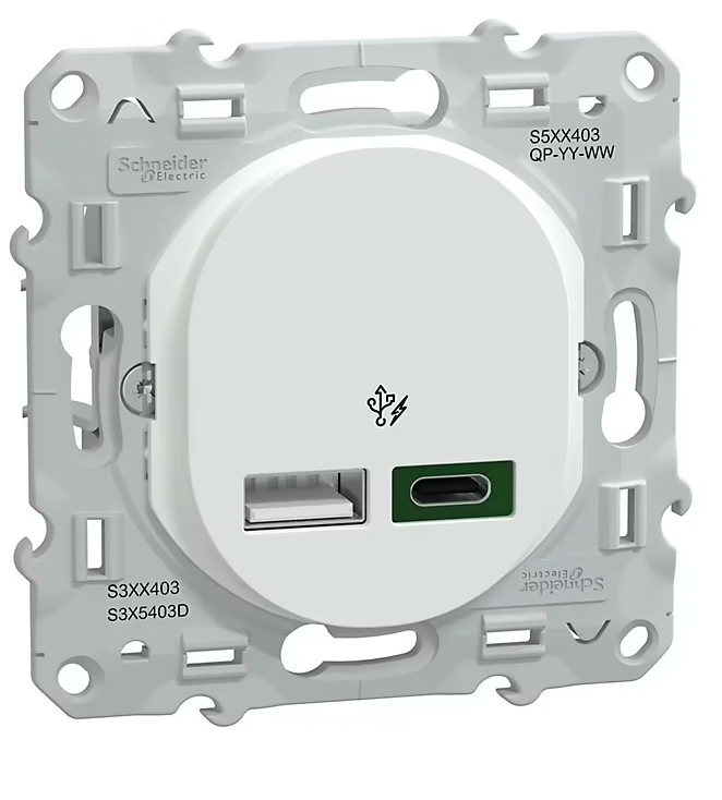 Double chargeur usb A 7.5W + C 45W Schneider Electric Ovalis blanc