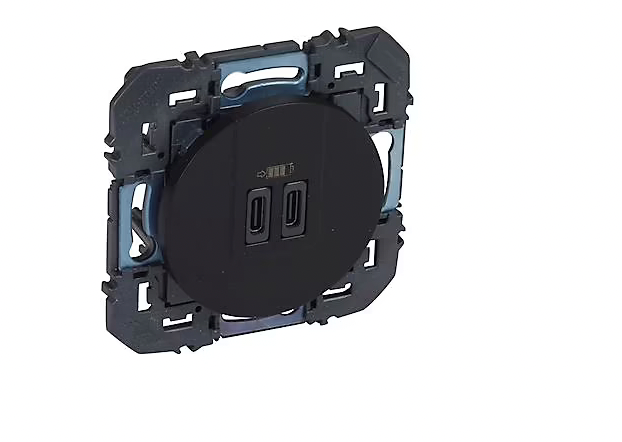 Prise double USB-C Legrand Dooxie noir carrée
