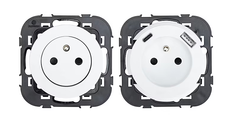 Prise avec terre Jacobsen Espen blanc composable, lot de 3 + 1xUSB-A+C