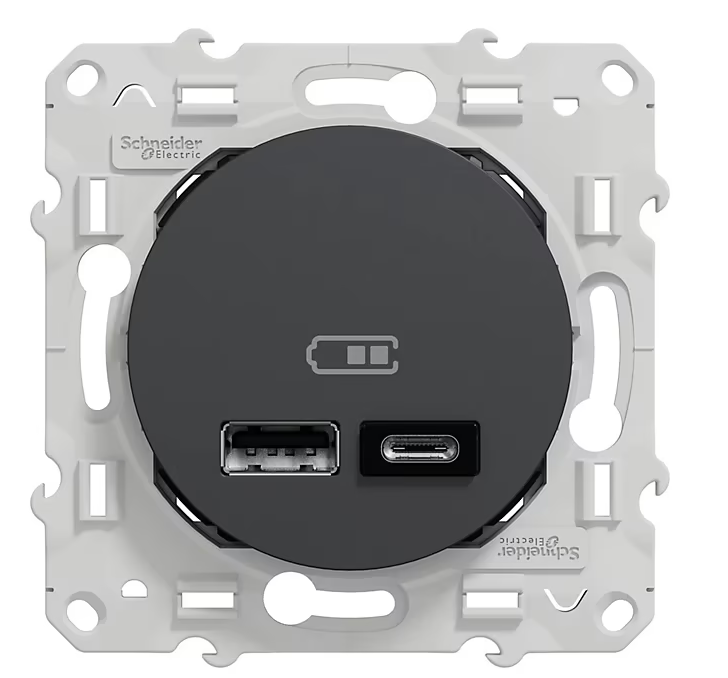 Mécanisme double chargeur usb A + C 12W Schneider Electric Odace gris anthracite