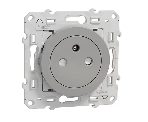 Prise 2 pôles + terre affleurante connexion rapide Odace Schneider Electric aluminium