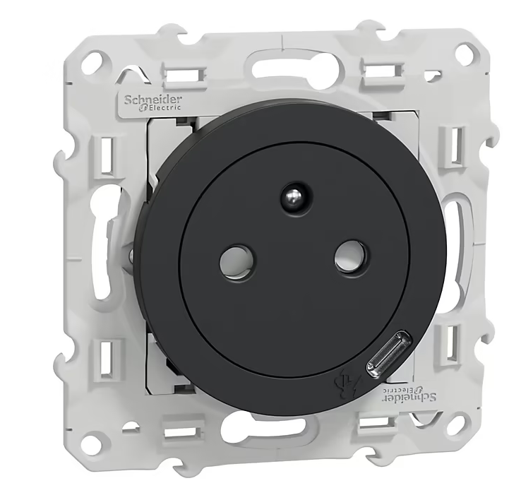 Mécanisme prise affleurante + usb C 10.5W Schneider Electric Odace gris anthracite