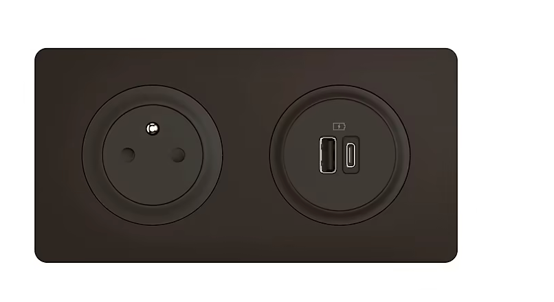 Mécanisme de prise avec terre et double prise USB-A/C Legrand Céliane noir
