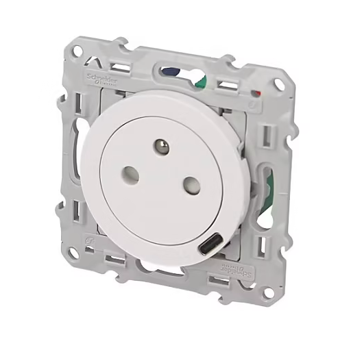 Prise de courant 2P+T 16A affleurante + USB C blanche Schneider Odace