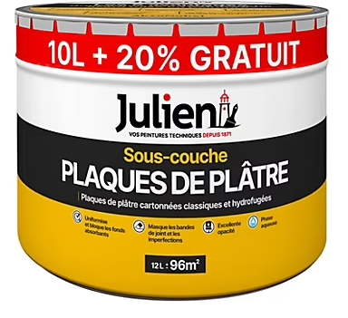 Sous-couche plaques de plâtre murs et plafonds pièces sèches Julien mat blanc