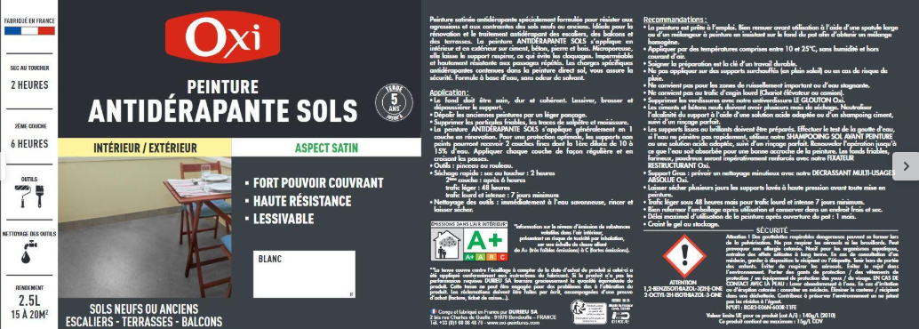 Peinture sol Antidérapante OXI, gris satiné, 2.5 l