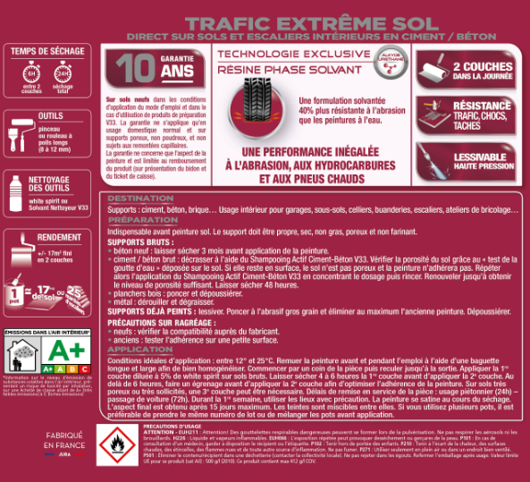 Peinture sol Trafic extrême V33, carbone satiné, 2.5 l