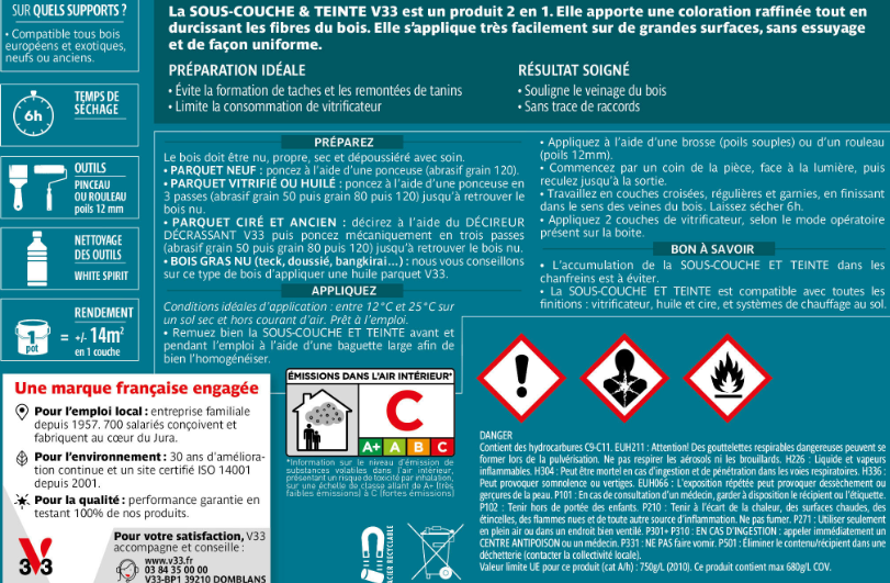 Sous-couche et teinte parquet bois Teck V33 marron 0.75 L