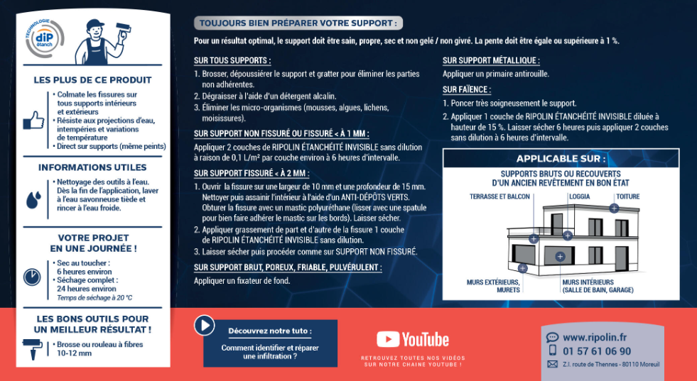 Revêtement d'étanchéité Dip étanch RIPOLIN 2L