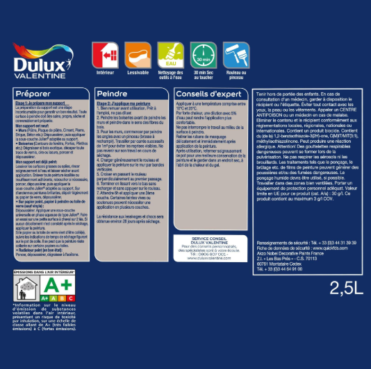 Peinture mur, bois tendrement vert satin DULUX VALENTINE Crème de couleur 2.5l