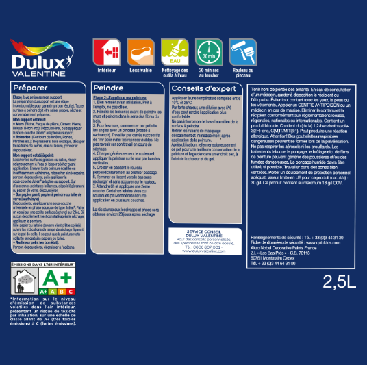 Peinture mur, boiserie voile de brume mat DULUX VALENTINE Crème de couleur 2.5L