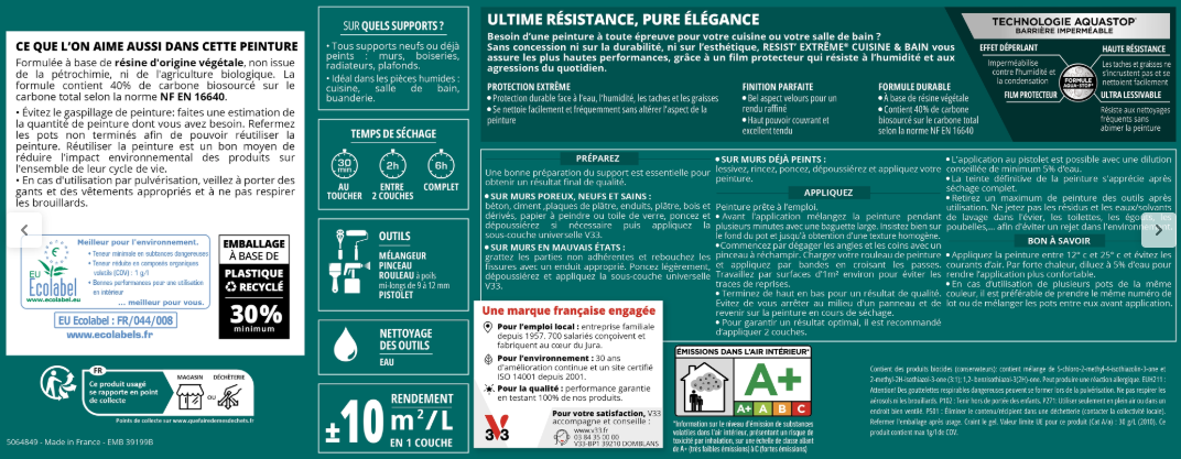 Peinture mur café crème velours V33 Resist extrême cuisine et bain 0.75L