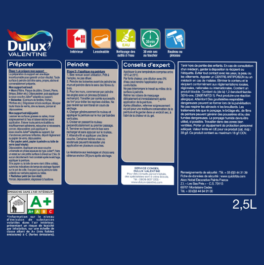 Peinture mur, bois douceur de l'aube mat DULUX VALENTINE Crème de couleur 2.5l