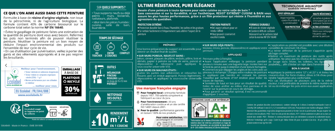 Peinture mur rouge cayenne velours V33 Resist extrême cuisine et bain 2L