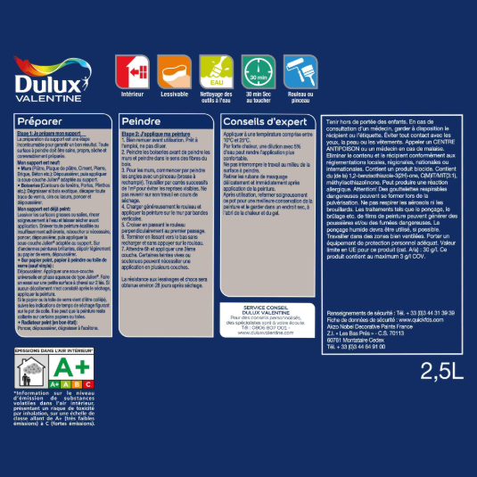 Peinture mur, boiserie pierre lave satin DULUX VALENTINE 2.5L
