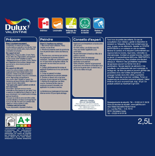 Peinture mur, boiserie bleu eclipse satin DULUX VALENTINE Crème de couleur 2.5L